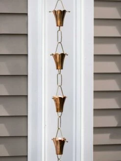 Fluted Flower Pure Copper Rain Chain, 8.5' 11 Fluted Flower Pure Copper Rain Chain, 8.5' -Garden Decor Store 8600204 03v