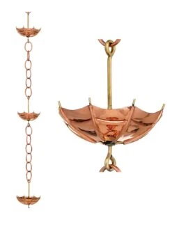 Umbrella Pure Copper Rain Chain, 8.5' -Garden Decor Store 8600208 03v