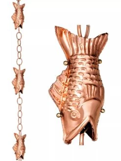 Fish Pure Copper Rain Chain, 8.5' -Garden Decor Store 8600209 03V tif