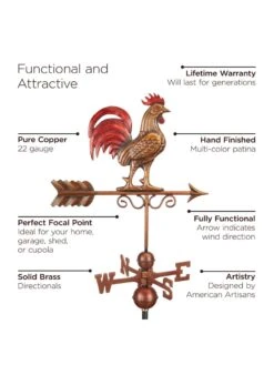 Bantam Rooster Copper Weathervane -Garden Decor Store 8600280 05v