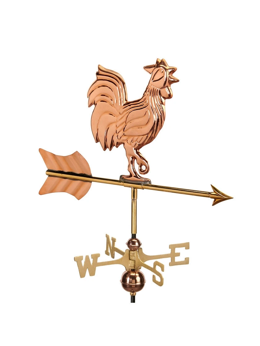 Rooster Garden Copper Weathervane With Pole 3 Rooster Garden Copper Weathervane With Pole