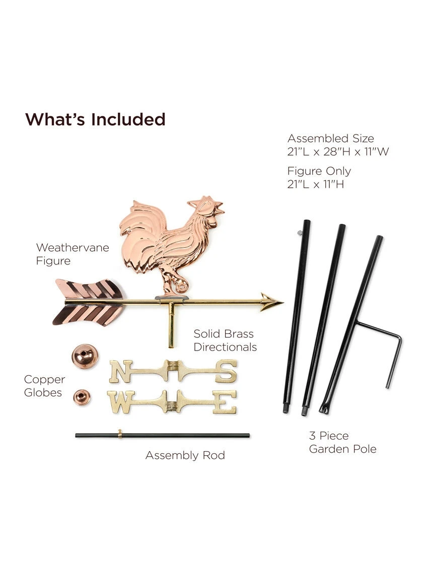 Rooster Garden Copper Weathervane With Pole 4 Rooster Garden Copper Weathervane With Pole - Image 2