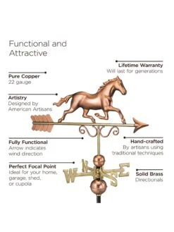 Galloping Horse Copper Weathervane -Garden Decor Store 8600346 03v