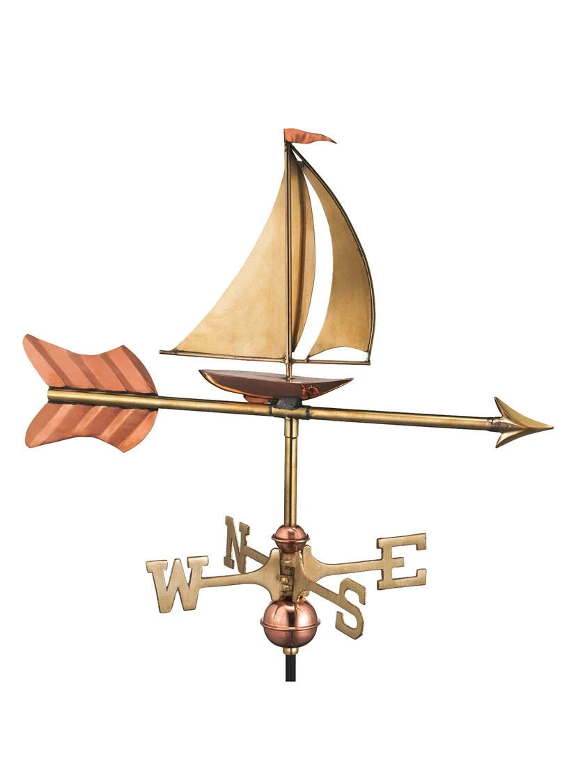 Sailboat Garden Copper Weathervane With Pole 3 Sailboat Garden Copper Weathervane With Pole