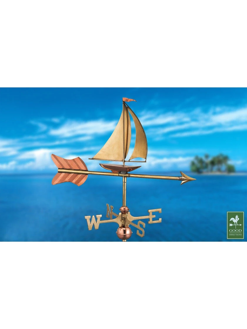 Sailboat Garden Copper Weathervane With Pole 6 Sailboat Garden Copper Weathervane With Pole - Image 4