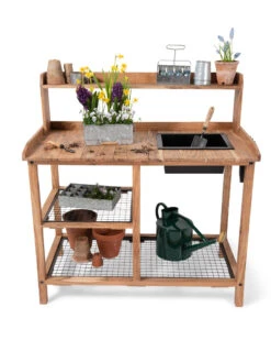 Dynamic Acacia Potting Bench With Soil Reservoir -Garden Decor Store 8611009 005