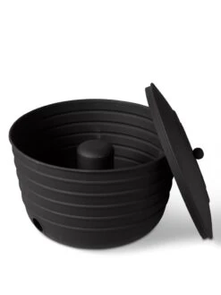 Matte Black Ribbed Hose Pot With Lid -Garden Decor Store 8611991 5868 tif