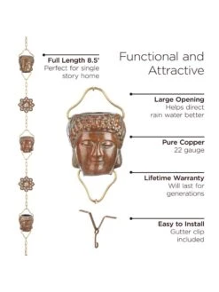 Buddha Copper Rain Chains, 8.5' -Garden Decor Store 8612737 03v