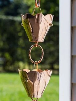 Tulip Pure Copper Rain Chain, 8.5' 10 Tulip Pure Copper Rain Chain, 8.5' -Garden Decor Store 8612740 02v