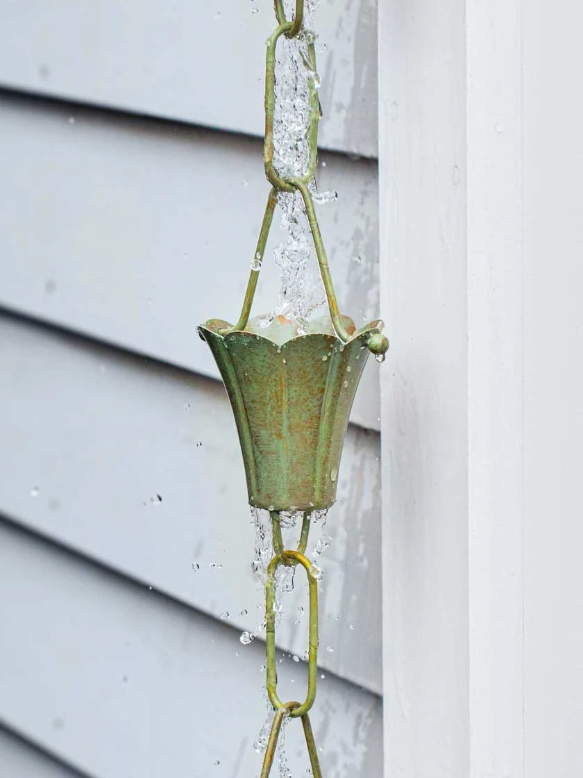 Fluted Flower Pure Copper Rain Chain, 8.5' 6 Fluted Flower Pure Copper Rain Chain, 8.5' - Image 4