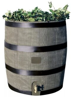 Round Rain Barrel With Planter, 35 Gallons -Garden Decor Store 8612856BK 08V tif