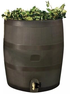Round Rain Barrel With Planter, 35 Gallons -Garden Decor Store 8612856WALNT 01V tif
