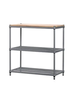 MeshWorks © 3 Tier Plant Shelving With Wood Top -Garden Decor Store 8613017 04v meshworks 3 tier plant shelf with wood top silver