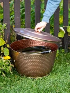 Hammered Copper Hose Pot With Lid -Garden Decor Store 8613311 0010