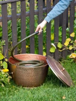 Hammered Copper Hose Pot With Lid -Garden Decor Store 8613311 0012
